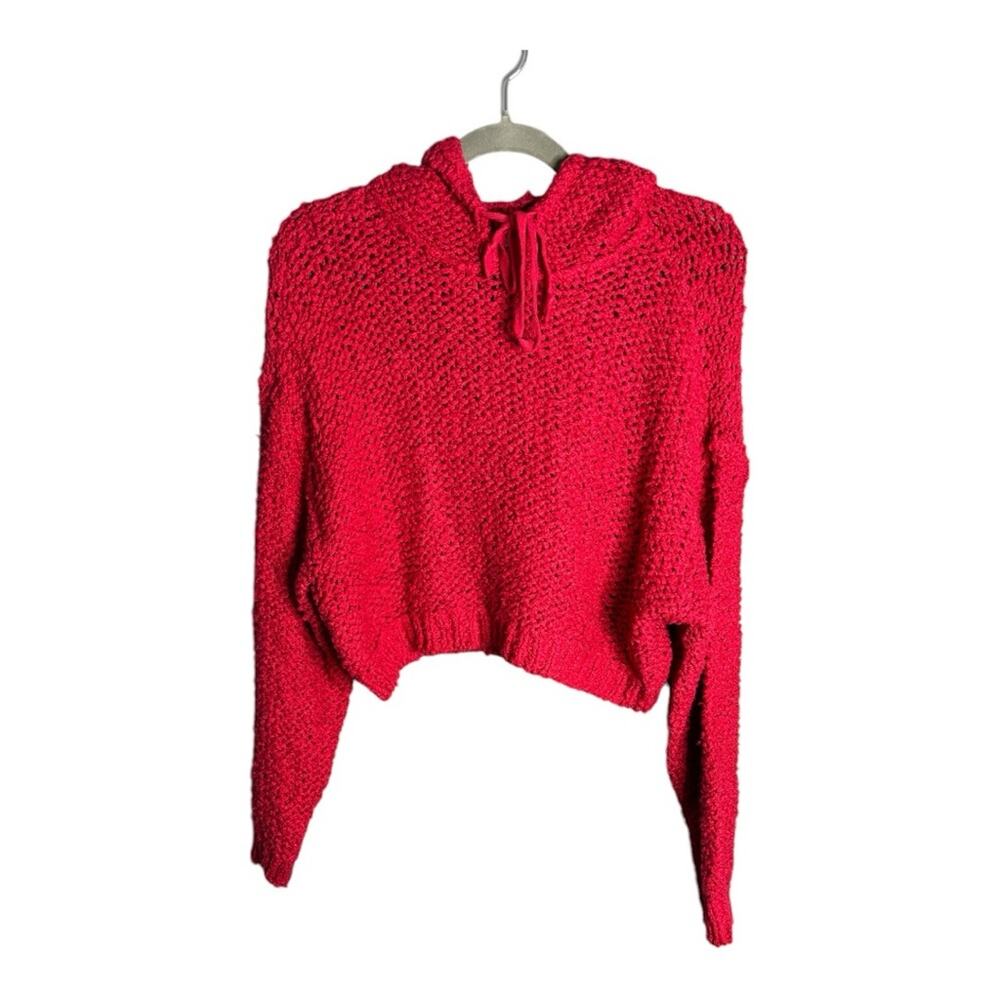 Pilcro Red Open Knit Cropped Hooded Sweater XS